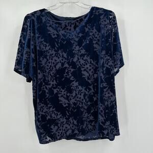 JM Collection Womens Size L Burnout Velvet Top Navy Floral Romantic Boho